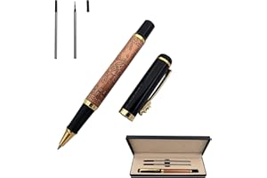 Accod Metal Rollerball Pen Business Signature Pen Fluent Writing Pen with Two 0.5mm Replacement Black Refills Gift Pen Premium Gift Box (Red)