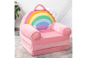 BYBYME Kids Fold Out Chair Bed - Foldable Toddler Chair Lounger for 1-3 Year Old Children - Cute Folding Sofa Bed Couch Armchair for Playroom Bedroom (Rainbow)