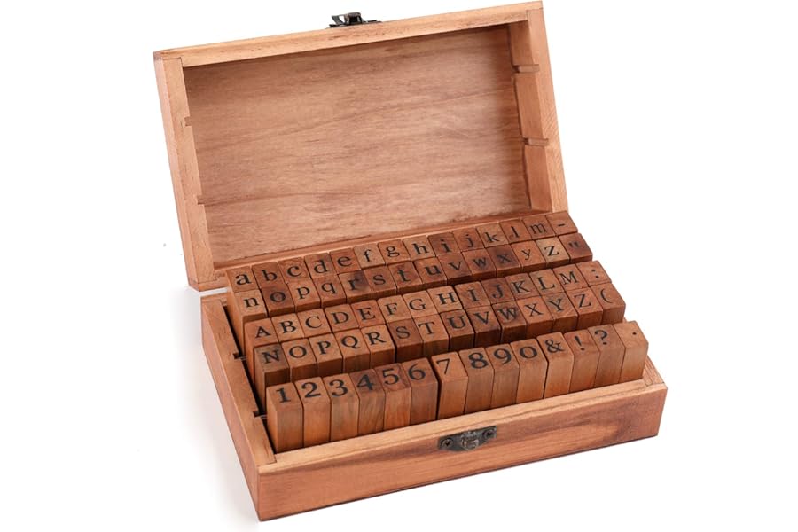 Tosnail 70 Pieces Wooden Rubber Alphabet Letter Stamps Number and Symbol Stamps Set with Storage Box for Scrapbook, Card Making and Arts & Craft