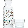 Wrenbury Bedside Water Carafe and Glass Set - 700ml Glass Pitcher with Cup - Stylish Decanter Jug for Bedroom and Dining - Flora Design