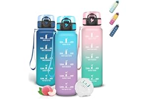 Grsta Gourde 500ml, Anti Fuite Gourde Enfant avec Filtre, Bouteille Motivationnelle, Verrou de Sécurité, Avec Marqueur de Temps, Gourdes Graduée pour 1 Journee pour Camping, Velo, Gym