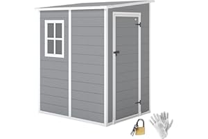Outsunny Gerätehaus 1,54m³, Gartenhaus mit Pultdach, Boden 122 x 149 x 192/177 cm, wetterfest Geräteschuppen mit Abschließbar Tür, Fenster, Gartenschrank aus Kunststoff, für Hinterhof, Garten, Grau