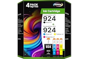 ‎RUDGUZ 924 Patronen Multipack Kompatibel für HP 924 924e Patronen für HP OfficeJet pro 8122e 8132e 8130e 8120e 8124e 8125e 8134e 8135e (Druckerpatronen 924 Schwarz Cyan Gelb Magenta, 4er-Pack, Kein Chip)