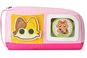 Lanxivi Astuccio per matite Gatto di grande capacità Adorabile astuccio per matite cancelleria Borsa per penne Ragazze adolescenti Ragazzi Adesivo magico Decorazione Distintivi