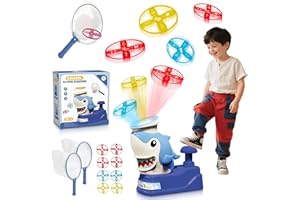 TAIZER Juegos Exterior Niños, Juguetes de Exterior para Niños de 3 a 10 Años, Juegos Jardin, Juguetes Lanzadiscos Voladores, Bonita Forma de Tiburón, Regalo para Niños