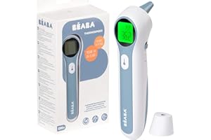 BÉABA FRANCE, Thermomètre Digital Sans Contact Infrarouge, Enfant, Bébé, Adulte, Mesure Frontale, Auriculaire, Ambiante, Lecture Code Couleur, LCD, Alerte Fièvre, Fonction Mémoire, Thermospeed