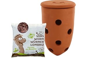 WORMacotta | Lombricomposteur 1,1L en Terre Cuite à enterrer | 500gr de vers de Compost | Transformez Votre jardinière en lombricomposteur | Compostez Vos déchets organiques
