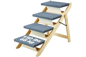 VEVOR Wood Pet Stairs/Pet Steps, 2-in-1 Foldable Wooden Dog Stair for Beds, Sofa and Cars, Dog Stairs & Ramp with 4 Steps for Small Medium Large Pet, up to 150 lbs