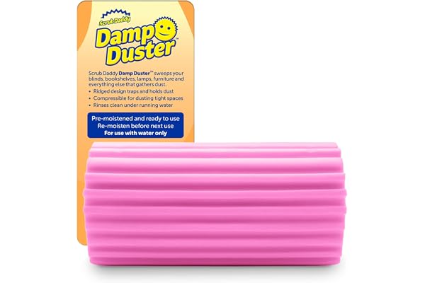Scrub Daddy Damp Duster - Eponge Magique de Nettoyage Attrape Poussiere, Plumeau Lavable Depoussierant - Lingette Poussiere Humide Antistatique Qui Piège la Saleté et se Rince Facilement - Rose