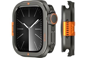 Suphart Metal Bumper Cover Compatible with Apple Watch Series 9/8/7 Case, [Turn 45mm into Ultra Look] Rugged Shockproof Protector with Back Frame for iWatch 45mm, Graphite