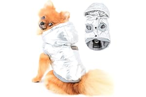 PAIDEFUL Abrigo de Invierno para Perros Pequeños Impermeable Chaqueta Acolchado Cachorros Chihuahua Ropa Clima frío Ropa para Gatos Traje de Nieve con Capucha para Mascotas A Prueba de Viento Plata S