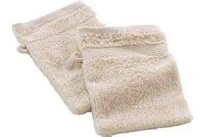 Douceur d'Intérieur, Elegance Sand 2 Wash Mitts (15 x 21 cm) 100% Cotton Plain