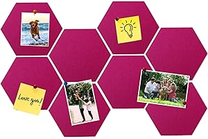 HULAVO Lot de 8 dalles hexagonales en feutre et liège, autocollantes, pour tableau d'affichage, bureau, école, maison, décoration murale, autocollants, mémos, photos(Rose Rouge)