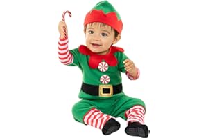 Funidelia Disfraz de elfo navideño para bebé, Incluye camiseta, pantalón y gorro, Navidad - Traje para bebé para fiestas, Carnaval y Halloween - Talla 12-24 meses