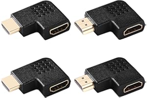KUOQIY 4 PCS 90 Degree & 270 Degree HDMI Adapter, Left & Right Angle Male to Female, Supports 4K & 3D, for TV, Projector, Monitor