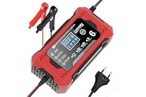 Gaethra 6A Autobatterie Ladegerät,12V KFZ Ladegerät mit Temperaturkompensation, Smart Batterie Ladegerät Auto mit LCD-Touchscreen für Auto LKW Motorrad Boot Marine Batterien