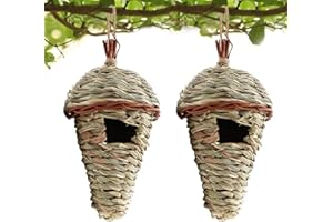CAIYUANGJ Nido de pájaro Colgante, 2 Piezas Nidos de Pájaros, Nido Pajaros Exterior Colgante, Casa de Pajaro Exterior, Tejidas a Mano Hierba Nidos para Pajaros, para Pequeños como Colibrí (17x12 cm)