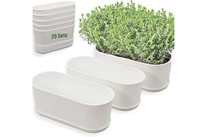 SYITCUN 20 Sets Window Planter Box Indoor,Plant Window Box with Tray,Rectangle Planter Small with Drain Hole,Plastic Plant Pot for Home Garden Modern Decorative