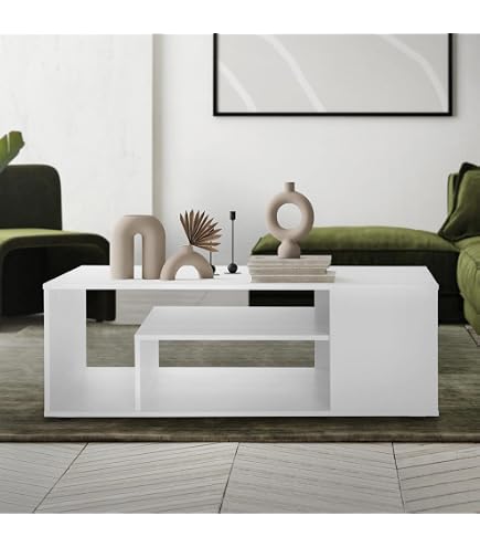 Table Basse Salon Table Basse Rectangulaire Blanc Chêne - 100x60x46 Cm, Étagère De Rangement, Design Moderne Table Salon étagère Rangement Panneau Mélaminé Table Basse Salon Table Basse Rectangulaire Blanc Chêne - 100x60x46 Cm, Étagère De Rangement, Design Moderne Table Salon étagère Rangement Panneau Mélaminé