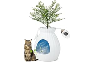 GYMAX Katzenklo mit intelligentem Geruchskontrollsystem, verstecktem Katzenklo-Gehäuse mit Kunstpflanze, Katzentoilette mit Türvorhang, Kieselsteinen & Schaufel für Katzen