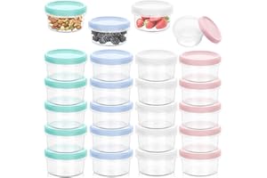 Veftsvy 20 pojemników na żywność z pokrywką, 200 ml, małe puszki z pokrywką, wielokrotnego użytku, plastikowe pojemniki na jogurt, owoce, sosy, zamrażarkę i kuchenkę mikrofalową (4 kolory)