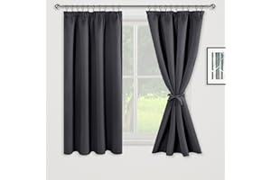 JIUZHEN Verdunklungsvorhänge Gardinen mit kräuselband Vorhang Blickdicht Vorhänge Wohnzimmer Gardinen Schlafzimmer Thermovorhang Dunkelgrau, H137 x B117 cm,2er Set