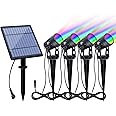 APONUO Christmas Solar Spot Lights Outdoor Color Changing, Metal Solar Landscape Lighting RGB Spotlights Waterproof 4-in-1 Tree Lights for Patio, Pathway, Yard, Garden, Holiday Decoration (Multicolor)