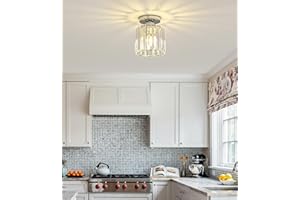 Sxtiger Nowoczesna kryształowa lampa sufitowa, E27, mini srebrna, kryształowa lampa sufitowa, okrągły kryształowy żyrandol, do przedpokoju, salonu, sypialni, kuchni, wejścia, oświetlenie (srebrne)