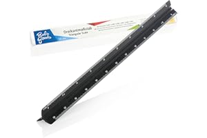 Robin Goods® Regla triangular de aluminio - Regla de arquitecto para dibujos de construcción - Regla de dibujo para arquitectos, dibujantes, ingenieros, estudiantes - 32cm (negro - escala pequeña)
