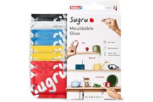TESA UK Sugru by tesa - Mouldable Multi-Purpose Glue for Creative Fixing and Making, Black, White, Red, Yellow & Blue, 8-Pack