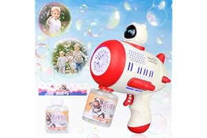 kramow Pistola de Burbujas para Niños, Máquina Pompas Jabón con Líquido de Burbujas 80ML, con Luces, Juguetes al Aire Libre Regalo para Niños Niñas Exterior Verano Fiesta Boda Cumpleaños