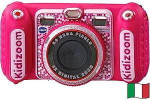 VTech Kidizoom Duo DX Rosa, Macchina Fotografica per Bambini con +75 Filtri, Foto e Video, Doppia Fotocamera Anteriore e Posteriore, Scocca Antiurto, Lingua Italiana, Batterie Incluse, 3-12 Anni