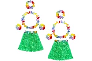 INCNMAD Costume da Hula Hawaiano 2 Set Gonna Hawaiana a Fiori Hawaiian Hula Skirt Costume Accessorio Kit per Bambini, Adulti, Donne Festa Estiva in Spiaggia Tropicale
