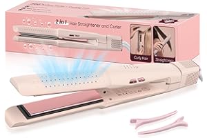 FIXAMATE 2 in 1 glätteisen locken und glätten, Air Glätteisen mit 360°Kühlungsluft zur schnelleren Fixierung von Locken, haarglätter mit luft, air haarglätter, Negativ-Ionen-Beschichtung,Vierstufige Temperatur