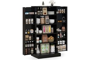 COSTWAY Szafka kuchenna, szafka na zapasy, szafka do przechowywania z 2 drzwiami i 6 regulowanymi półkami, uniwersalna szafka do kuchni, salonu, jadalni, 60 x 40 x 120 cm, czarna