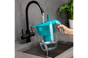 Nouveaux 2.7L Water Filter Jug | Includes 1-Year Filter Supply (4 x 90-Day Cartridges) | Reduces Chlorine, Limescale & Impurities | Slim Fridge Design | BPA-Free Drinking Water - Turquoise