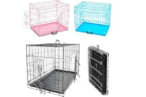 BANAS Pet Dog Folding 2 Door Crate Puppy Carrier Training Cage Kennel House with Non-Chew Removable Tray Carry Handle Lightweight Fold Flat Dog Cage (36inch Pink 92.5L x 57.5W x 64H cm)