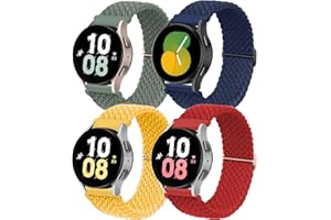 SOLOLUP 4 Pcs Bracelets Nylon Tressés pour Samsung Galaxy Watch 7/6/5/4/FE 40mm 44mm/Watch 6 Classic 43mm 47mm/5 Pro 45mm/4 Classic 42mm 46mm，20mm Élastique Ajustable Sports Bracelet pour Femme Homme