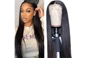 ‎SKULD SKULD Straight Human Hair Wig 13x4 Lace Front Wigs, Glatt Echthaar Perücke für Damen Schwarz Perücken 100% Brasilianisches Echthaar Perücken mit Babyhaar 150% Dichte 40cm,16 Zoll