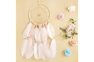 yumcute Attrape de Rêves avec Lumière LED, Capteur de Rêves avec Plumes Fait Main, Chambre Maison Décoration Tenture Murale Dreamcatcher, meilleur cadeau pour famille et les amis