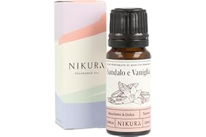 Nikura Olio Profumato Sandalo e Vaniglia - 10ml I per Regali, Diffusori, Produzione di Candele e Sapone I Ottimo da Utilizzare in Bombe da Bagno, Olio Profumato, Profumi I Vegano e Prodotto in UK