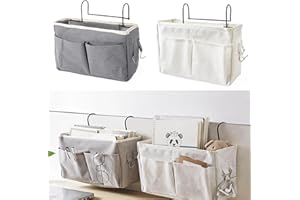 Spldsun 2 Stück Bett Organizer, Couch Organizer, Bett Organizer Zum EinhäNgen, für Sofas, SchlafsäLe Und BüRos (Weiß Und Grau)