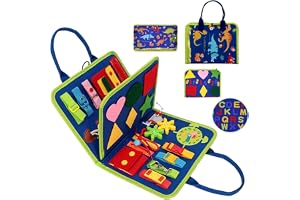 Beauenty Busy Board, Montessori Toys for Toddlers Develop Basic Skills, Travel Educational Toys Learning Basic Dress Skills Sensory Toys for 3 4 Year Old Boys Girls Birthday for Kids (Navy Blue)