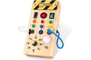Hoarosall Montessori Busy Board Spielzeug mit LED Lichtschalter Activity Board Holzspielzeug ab 1 Jahr Motorikspielzeug Sensorik Spielzeug Lernspielzeug für Babys und Kleinkinder ab 1 2 3 Jahre
