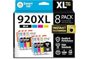 ‎SMART INK Smart Ink Kompatybilne wkład atramentowy jako zamiennik do HP 920XL 920 XL (2BK & 2C/M/Y Mieszany Pakiet 8 sztuk) do użytku z Officejet 6000 6500 6500A 7000 7500A