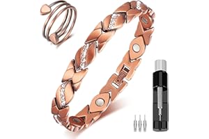 FACCITO Pulsera Magnética de Cobre Sólido y Anillo para Mujer Brazalete de Imanes de 3500 Gauss Pulsera Cristal con Herramienta de Ajuste