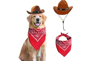 AWOCAN Cowboyhut und Bandana, Schal, Hund, Katze, Sombrero, Welpenhut, Hund, Katze, Kostüm, Cosplay-Kappe, Welpen, Haustier, Hund, Katze, Urlaub, Haustier-Party-Dekoration (Kaffee)