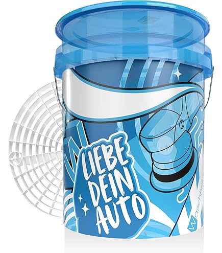 MAGIC BUCKET Autohandwasbundel, wasemmer met bijpassende immerdeksel, ca. 20 liter, met Grit Guard emmerinzetstuk vuilzeef, wasset, mint/blauw