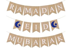 COLOFALLA Ramadan Eid Mubarak Banner Burlap Rustic Ramadan Eid Mubarak Decorations for Home Fireplace Mantel Muslim Party Supplies