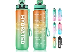 MYFOREST 1000ml/32oz Tritan™ Water Bottle, Large Spout for Gulp/Removable Straw for Sip, Anti-Scratch Time Marker for Motivational Hydration, Drop-Resistant/BPA-free